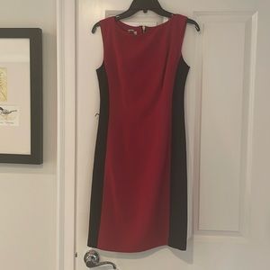 Cache red and black sheath color block dress size 8 LBD zipper down back